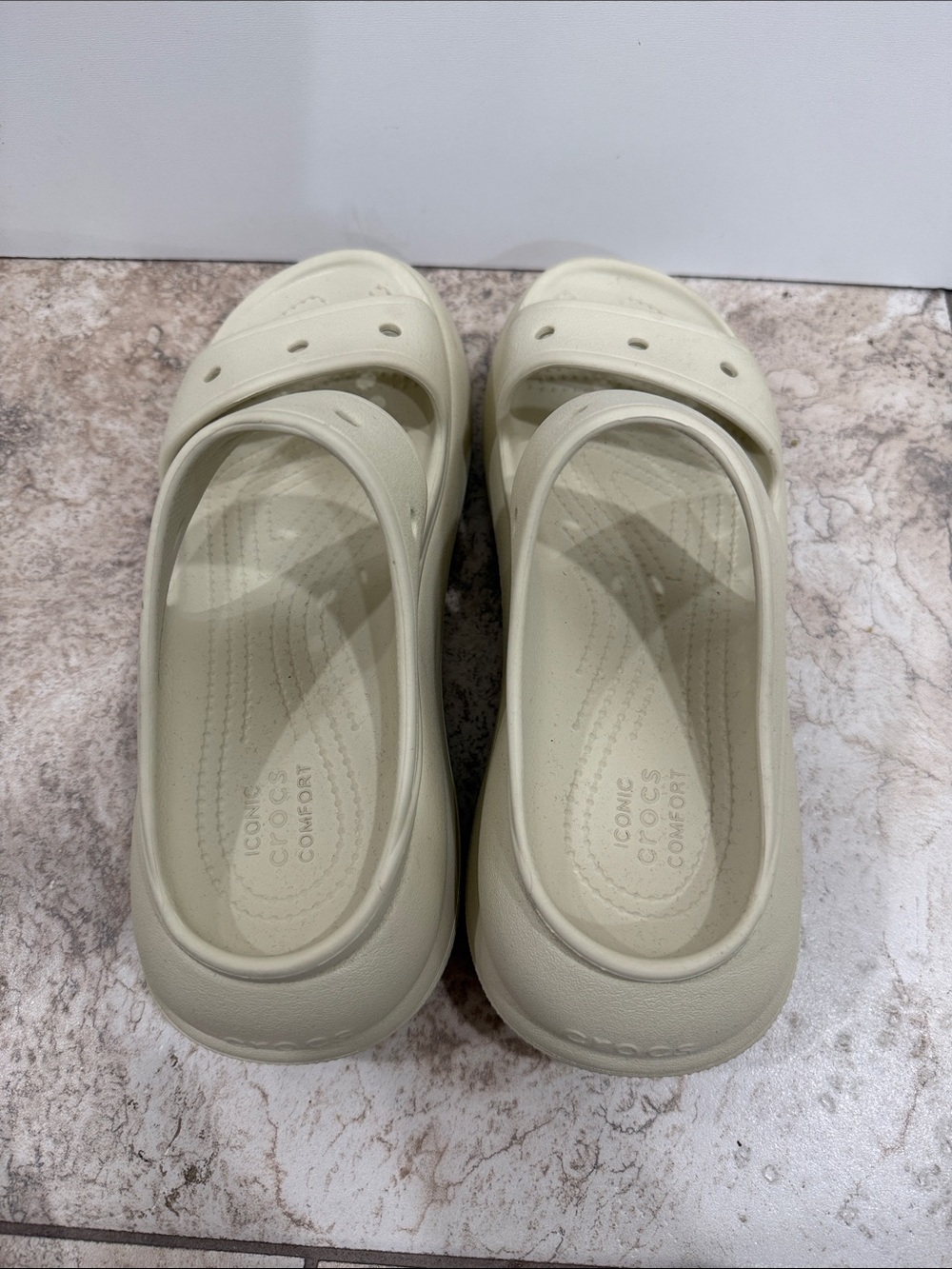 CROCS Cream Dual-Strap Slide Sandals - Picture 6 of 7